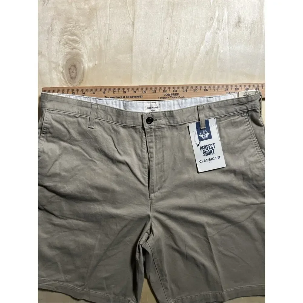 NEW Dockers “Perfect Short” Classic Fit Flat Front 100% Cotton Tan Men’s Size 42